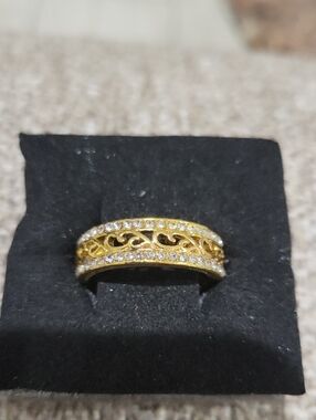 Gold Filigree Crystal Band Ring - Women's Jewelry